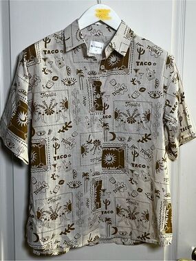 NWT By Frankie Taco Tequila Print Button-Up Shirt XS-S | Vacation Resort Western